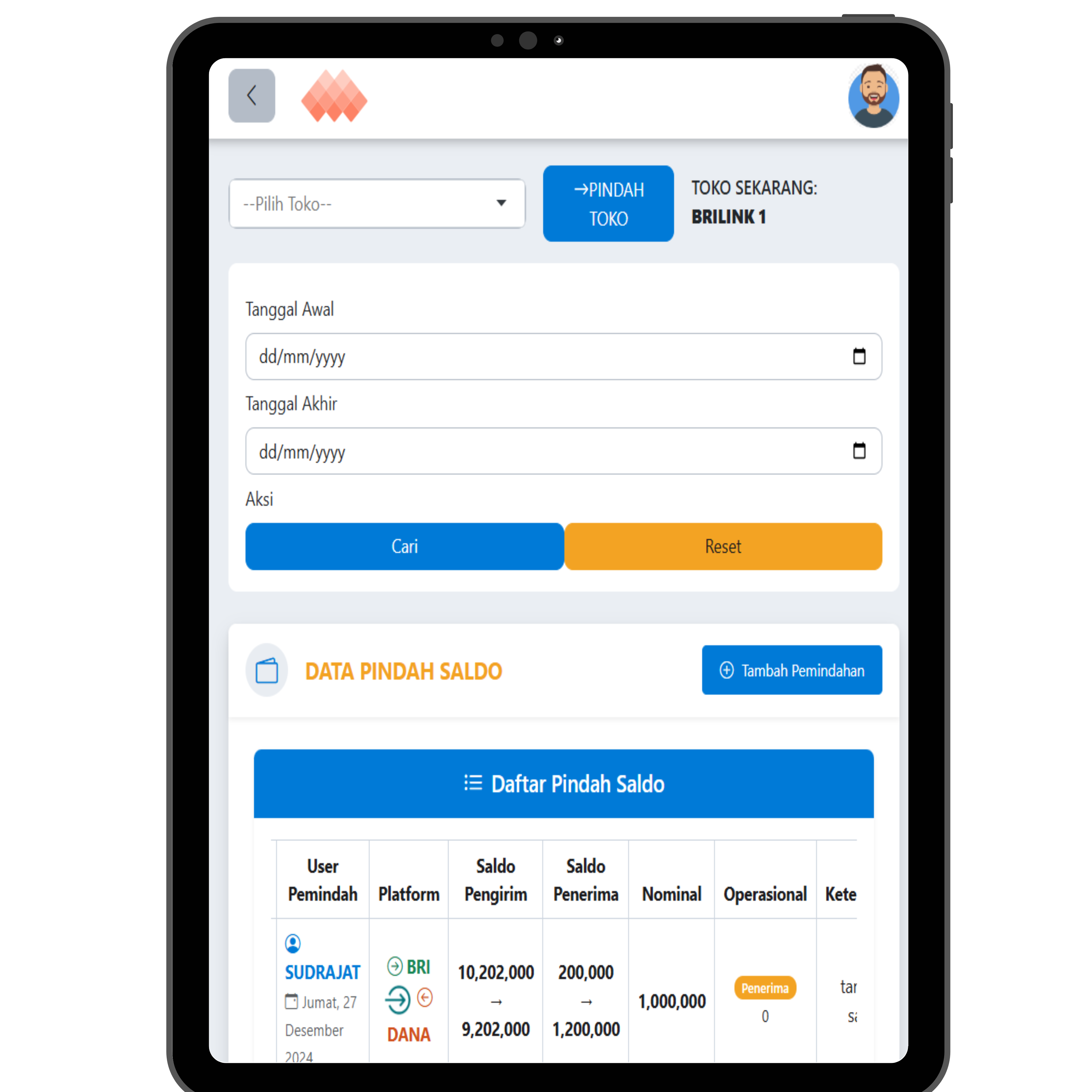 Aplikasi agenbrilink untuk laporan transaksi dan saldo